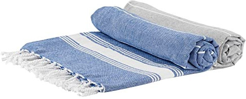 Nicola Spring Turkish Cotton Bath Towels - 170 x 90cm - Navy/Grey - Pack of 2 - Lightweight & Absorbent Large Adults Drying Beach Towel Bathroom Gym Cloth Sauna Hammam Shower Sheet
