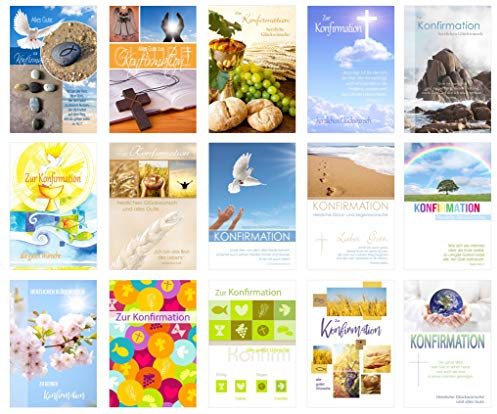 Edition Seidel Set 15 Konfirmationskarten mit Umschlag - Glückwunschkarte zur Konfirmation - Konfirmationskarte - Set Kartenset (Klappkarten mit Briefumschlag)