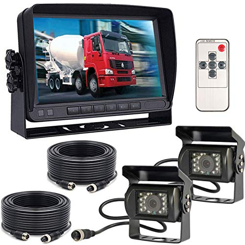 12 V-24 V 4-poliges Auto-Rückfahrkamerasystem für Wohnmobil, Bus, Anhänger, LKW, 17,8 cm (7 Zoll), TFT-LCD-HD-Farb-Auto-Monitor mit 2 18 LEDs, Nachtsicht, wasserdicht, Rückfahrkamera