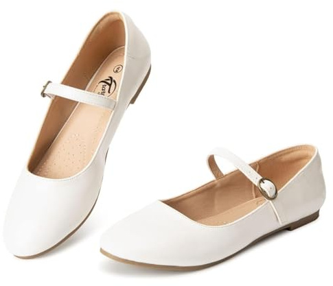 Trary Women's White Round Toe Mary Jane Flat Shoes