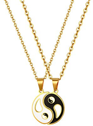 Flongo Partnerketten Partneranhänger für 2 Herren-Kette Damen Anhänger Halskette BFF Kette Tai Chi Bagua Yin und Yang Valentinstag Valentine Partner Herren,Damen