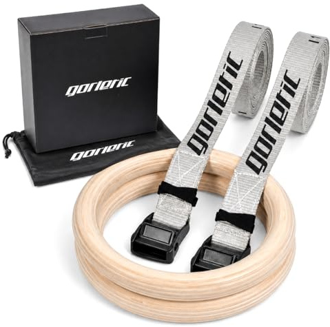 Gorletic Gymnastikringe, dickes Holz, 28 mm und 32 mm, verstärkter Gurt mit 4,5 m Markierung