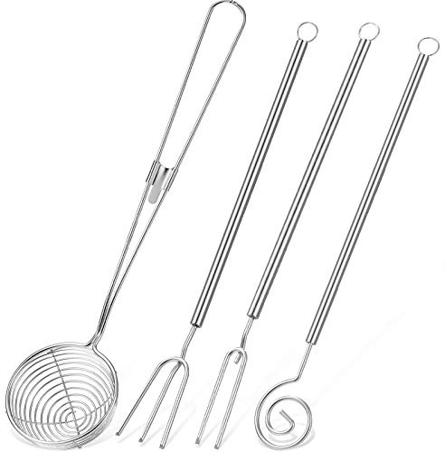 Patelai 4 Pieces Candy Dipping Chocolate Tools Set 3-prong Dipping Fork, Fondue Fork, Spear, Slotted Spoon for Handmade Chocolates, Pralines and Truffles