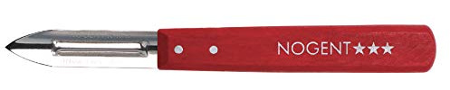 Couteau Éplucheur - 2 tranchants - Bois Teinte Rouge - Acier Inox - Épluche Légumes, Fruits - Préparation Culinaire - Qualité Professionnelle - 01212K