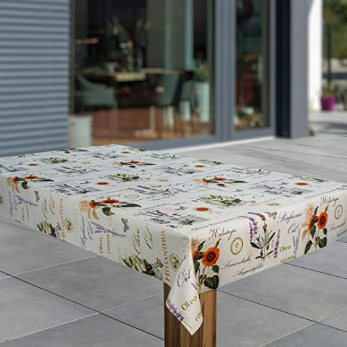 laro Wachstuch-Tischdecke Abwaschbar Garten-Tischdecke Wachstischdecke PVC Plastik-Tischdecken Eckig Meterware Wasserabweisend Abwischbar, Muster:Lavendel Sonnenblumen Provence, Größe:90x90