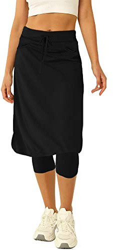 Women 20 Knee Length Tennis Skirt with Built in Legging Golf Skirts Skirted Legging with Pockets Black