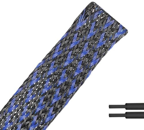 25ft-1/2inch PET Expandable Braided Sleeving Wire Loom Cable Sleeves Automotive Wire Sleeve Cable Management Wrap Wire Protector Tubing Desk Wire Organizer for Home,Office,Audio HDMI Cable,Black&Blue