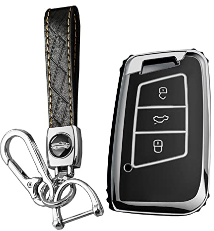 KUNIO Autoschlüssel Hülle Etui Passt für VW Magotan Passat B8 CC MK2 Jetta Passt für Skoda Superb A7 Kodiaq TPU Schlüsselhülle Cover Schlüsselanhänger Schutzhülle Schlüsselbund A Schwarz