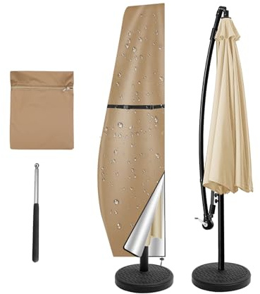 NAKIHOUSE Sonnenschirm Schutzhülle, Schutzhülle Ampelschirm mit Stab | Wasserdichte,Wetterfeste, UV-Anti, Winddicht Schirm Abdeckung für Outdoor Cantilever Offset Schirme,(280x30/81/46cm,Khaki)