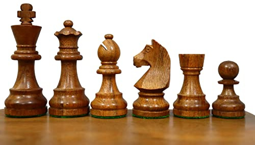TAJ CHESS STORE Schachfiguren German Knight - Handgefertigte Staunton Turnier Schachmänner aus goldenem Palisander - Schach Sammlerwahl | Queen's Gambit - TAJ CHESS STORE