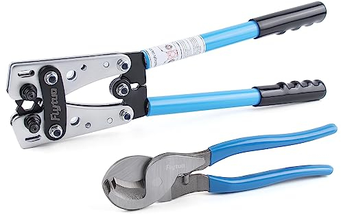 Flytuo HX-50B Battery Cable Lug Crimping Tool Kit with Wire Cutter - Wire Lug Crimper for 6-50mm²(AWG 10-1/0) Battery Cables, Heavy Duty Crimp Plier with Thickened and Reinforced The Metal Plate