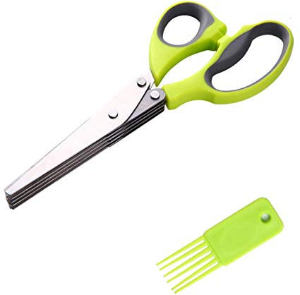 Tijeras de cocina, tijeras para hierbas, con 5 cuchillas de acero inoxidable múltiple y cortador de utensilios de cocina de cubierta segura