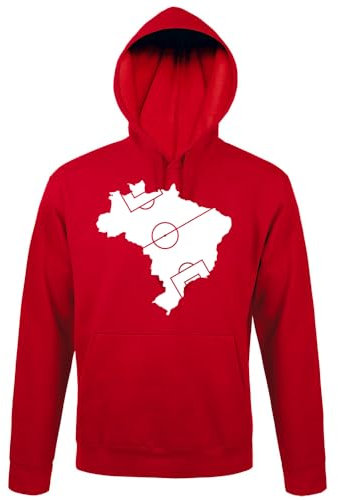 shirt84 Brasile campo da calcio uomo con cappuccio, Colore: rosso, XXXXL