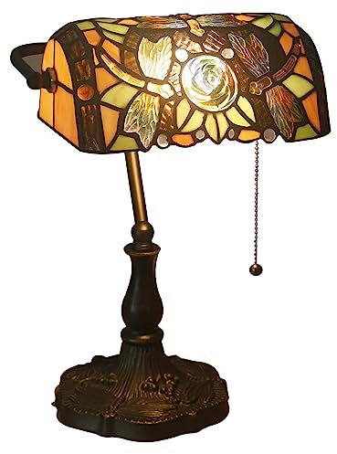 Uziqueif Bankerlampe, Vintage Bankers Lamp, Tiffany Style Tischlampe, Lampenschirm Glas Schreibtischlampe, mit Leuchtmittel