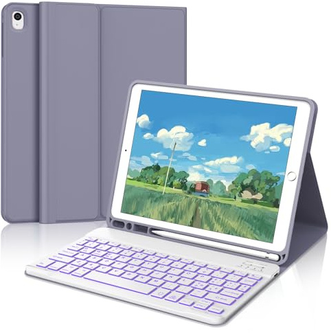 IVEOPPE Tastiera iPad 9 Generazione 10.2,Custodia Tastiera Italiano Bluetooth staccabile Retroilluminata per iPad 8/7/Air 3/Pro 10.5, Cover con Portapenna, Viola lavanda