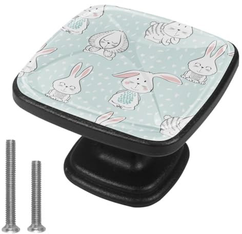 suojapuku Pomello quadrato per mobile, confezione da 4,conigli,Ferramenta per armadietti da cucina per maniglie per cassettiere e cassettiere
