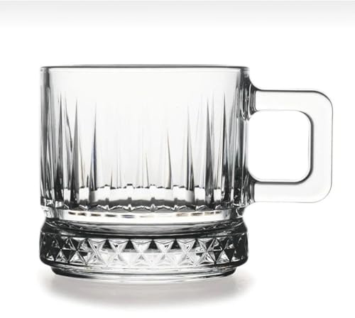 Pasabahce Elysia 55422 Becher mit Quarzgriff Teeglas Set 2 Teilig, Spülmaschinengeeignet Teegläser mit Henkel, 195 ml, Glas, Farbe transparent