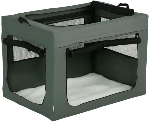 PawHut Transporttasche für Haustiere, faltbar, mit Griff, Öffnung oben, Netzstoff, Maße: 89,5 x 62,5 x 62,5 cm (L x B x H) – Grau Schwarz