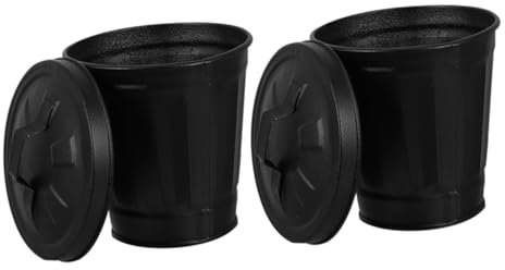 Ciieeo 2 Stück Verzinkter Mülleimer Mit Deckel Mini-Papierkorb Tisch-Mülleimer Müllcontainer Vintage-Metall-Utility-Eimer Blumentopf Stifthalter Schwarz