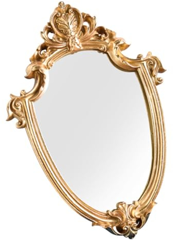 HOOTNEE Vintage Badspiegel Goldfarben Hängender Wandspiegel Mit Klarem Antiker Kosmetikspiegel Für Wohnzimmer Schlafzimmer Badezimmer Dekoration