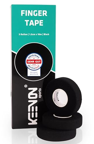 keenon sports® Fingertape – Dermatest: “SEHR GUT“ – Boulder Tape Klettertape – Handtape Volleyball, Basketball, Handball – Sporttape (3 Rollen je 10m, 1,5cm breit, Schwarz)