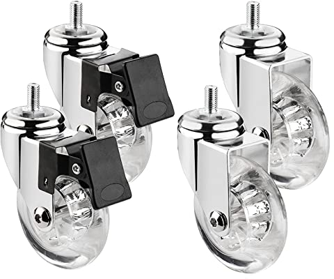 ASHILD EIN Satz von 4 Lenkrollen für Möbel, Ø 75 mm, mit Gewindestiften M8 x 15, M10 x 15 und Kugellagern, transparente Gummi-Lenkrollen, Transport (Größe: 2 Zoll-M8 x 15 mm, Farbe: 2 gebremst + 2)