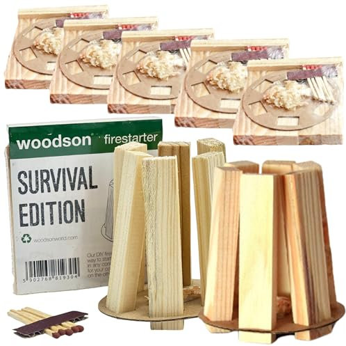 ECO All-in-one Fire Building Kit |Forest Bushcraft Lighters Fire Starters | Mountains Survival Kit Pocketsize Camping Tool Pack of 5 Montessori Forest School Tool