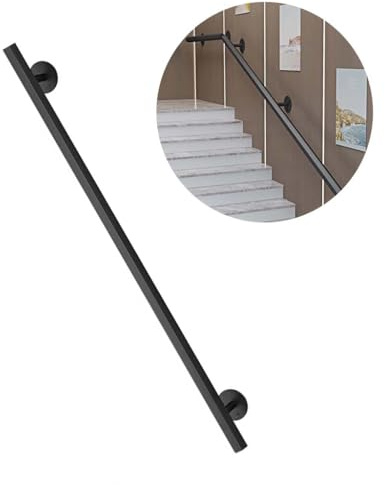 BYWXW Pasamanos de Escalera de Hierro Forjado para Interiores y Exteriores, Poste de Apoyo para barandillas de escaleras para niños Mayores, reposabrazos Antideslizante(Size:80CM,Color:Negro)