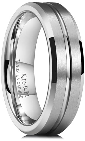 King Will Ehering aus Wolframcarbid 6mm 8mm – Herren und Damen Ring, Schwarz Gold Blau Grau, mit Rille, kratzfest, ideal für Arbeit und Fitnessstudio, bequeme Passform, stilvoll und robust