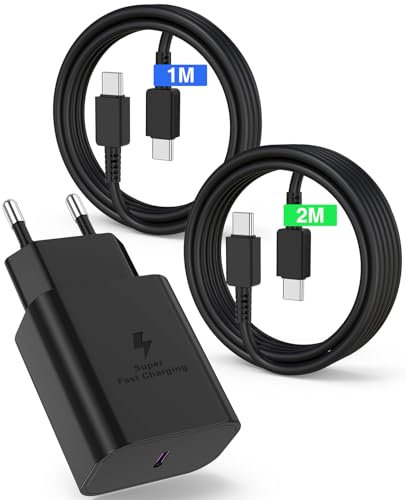 45W USB C Caricatore Caricabatterie con 2M+1M Cavo Type C, USB C Caricabatterie Veloce per Samsung Galaxy S24/S23/S22/S21 Ultra/S20/S20+/Note 20/10/A73/A53/A52/S10/S9,Tipo C Spina Ricarica Adattatore