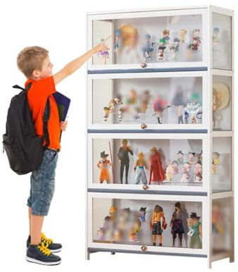 Ywanwj 4 Lagen sammlervitrine Glasvitrine Stehend Standvitrine, Großer Stauraum transparente Schranktür um die transparent in der Vitrine sind gut sichtbar und blockieren die Exponate Nicht
