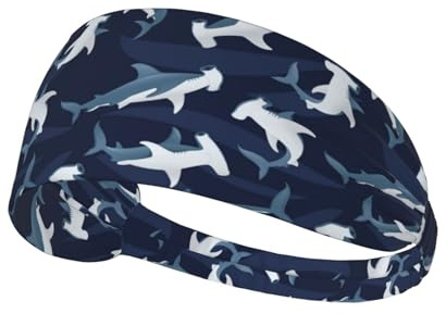 Bandeaux d'entraînement pour femme – Bande de tête extensible et antidérapante pour femme, motif requin marteau, pour le sport, la course à pied, l'athlétisme, le yoga, la gym, le tennis