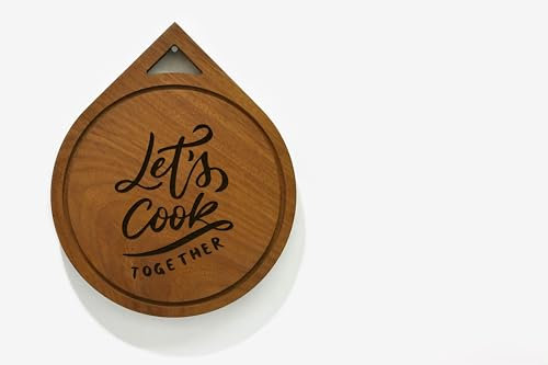 Round Wooden Chopping Board - Solid Iroko Wood - Engraved Cutting Board - Personalized Couple Gift - Let's Cook Together - Cooking Gifts