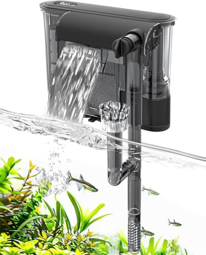 AQQA Aquarium Filter, 3-in-1 Leise Hang on Filter Aquarium, 480L/h Einstellbarer Aquarium Filter Außenfilter für Aquarien von 30L bis 60L, 5W