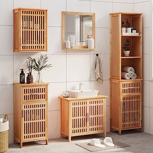 NQJIBUE Home Garden - Juego de muebles de baño de 5 piezas de madera maciza de nogal