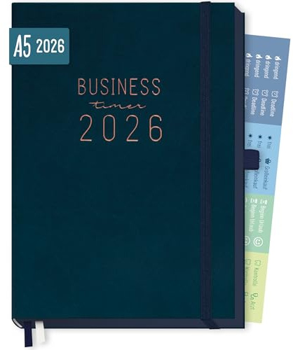 Häfft® Business-Timer Deluxe 2026 A5 Nachtblau 1 Woche 2 Seiten - Terminplaner, Wochenkalender, Terminkalender, Wochenplaner - nachhaltig & klimafreundlich