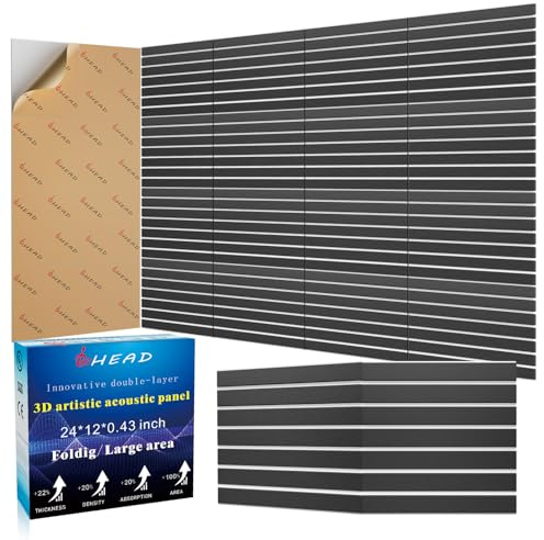BSHEAD Confezione da 6 pannelli da parete insonorizzati pieghevoli a 2 strati, 61 x 30,5 x 1,1 cm, pannelli fonoassorbenti per pareti, 0,4 kg/ft³ ad alta densità, pannelli acustici 3D, pannelli
