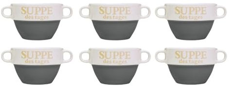 Riya Lot de 6 bols à soupe en céramique, gris, diamètre : 13 cm, avec anse – Bols à soupe de qualité supérieure, résistants à la chaleur et légers – Parfait pour la soupe, les ragoûts et les boissons