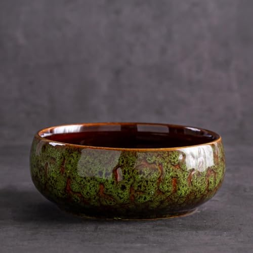 Lotus-Pflanzschale, große Keramik-Bonsai-Schale für Hydrokulturen, Retro-Flow-Glasur-Design, perfekt für Lotus und Sukkulenten (Grün)