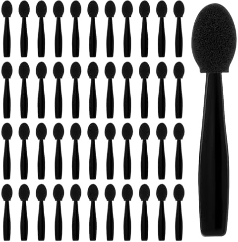 50 Pcs Eye Shadow Applicator Sticks, 1.9 Reusable Short Handle Dual Sided Sponge Cosmetic Brushes, Professional Disposable Single Head Soft Mini Portable Makeup Tools for Cream (Black)