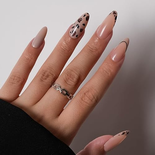 GZMAYUEN 24 Stück Press on Nails - Leopard Künstliche Nägel Motiv, Glänzende Falsche Nägel Mit Voller Deckkraft - Mandel Fingernägel Fake Nails Medium für Frauen