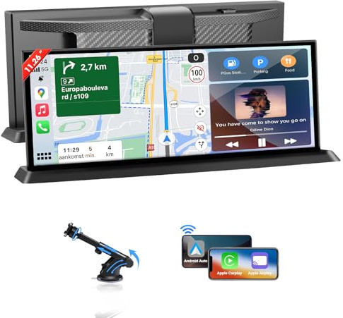 11.26 Pulgadas Inalámbrico Pantalla Carplay Coche, Pantalla para Coche Apple Carplay Android Auto Inalambrico, IPS Pantalla táctil, Navegación GPS/Mirror Link/Control por Voz/FM/AUX