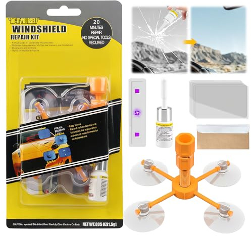 Shyllin Kit De Réparation Pratique pour Éclats De Pierre avec Lampe UV,Kit Reparation Pare Brise,Colle Pare Brise Reparation,pour Réparer Les Éclats de Fissure de Pare Brise Voiture
