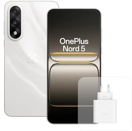 OnePlus Smartphone Nord 5 8 Go RAM 256 Go Stockage, écran AMOLED 6,83 Pouces 144 Hz, Snapdragon 8s Gen 3, Double caméra 50 Mpx, Batterie 5200 mAh, avec Chargeur 80W, Blanc