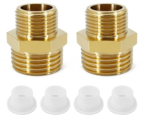 Reduziernippel Doppelnippel Reduzierung Messing 1/2 auf 3/8 - Reduzierstück 1/2 Zoll auf 3/8 Zoll Adapter, Außengewinde Messing Doppelnippel, Rohrinstallation, Kommt mit 4 Silikon-Rohband(2 Stück)
