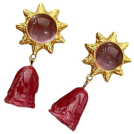 Boucles d'oreilles à tige tournesols en cristal vintage avec pendentif rose confortables à porter pour femme, accessoires pour tous les jours, boucles d'oreilles rétro