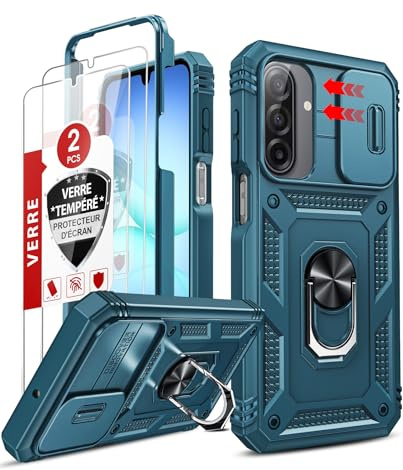 LeYi Objektivschutz Hülle für Samsung Galaxy A17 5G Handyhülle [2 Glasfolie Schutzglas] Hybrid Kratzfest Schutzhülle Ringhalterung Cover Outdoor Kamera Schutz A 17 Case Halter Handy Hüllen Blau