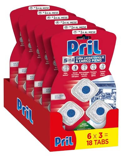 Pril 5in1 Tabs Pastiglie lavastoviglie, 6 confezioni da 3 tab | Anticalcare, Decalcificante, Per una pulizia profonda, Per un'igiene ottimale