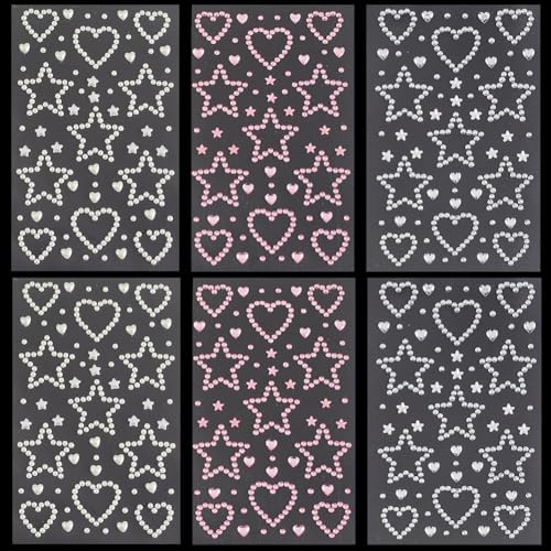 SOFPLATE 6 Blatt 3 Farben Strasssteine Fürs Gesicht Selbstklebende Strass Tattoos Großpackung Glänzend Herz Stern Rosa Weiß Silber Zum Aufkleben Für Gesicht Körper Haare Augen Schmuck DIY Basteln Part