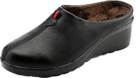 cfpqv - Pantofole da donna con tacco a cuneo, scarpe da casa, chiuse, scivolose, invernali, calde, per il giardino, scarpe da passeggio, in pelle, per interni ed esterni, Nero , 38 EU